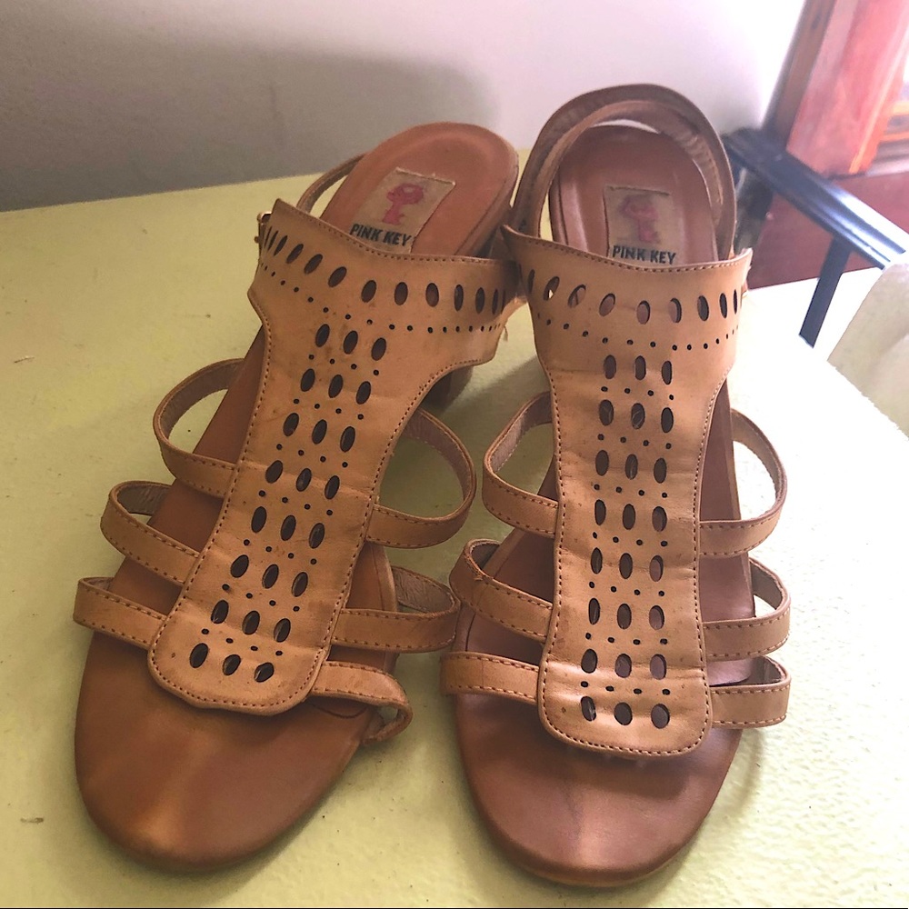 Chunky Heel Faux Leather Sandals